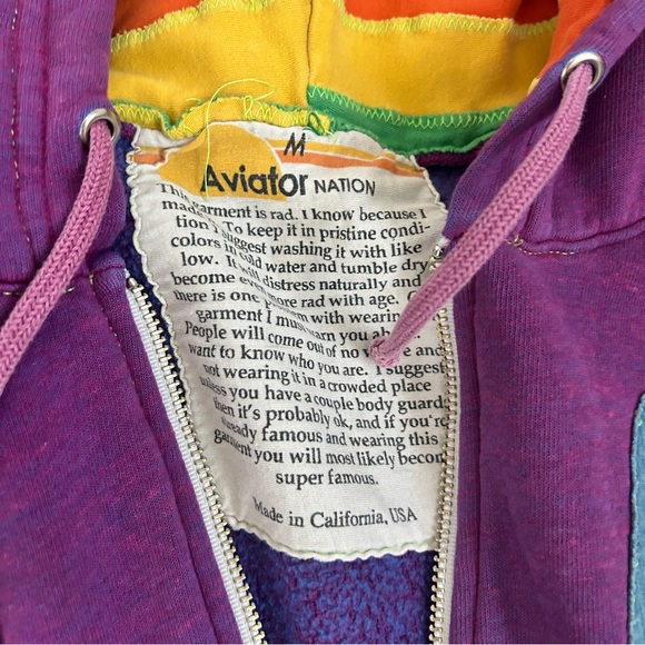Aviator Nation purple signature rainbow stripe zip hoodie M - Picture 2 of 8